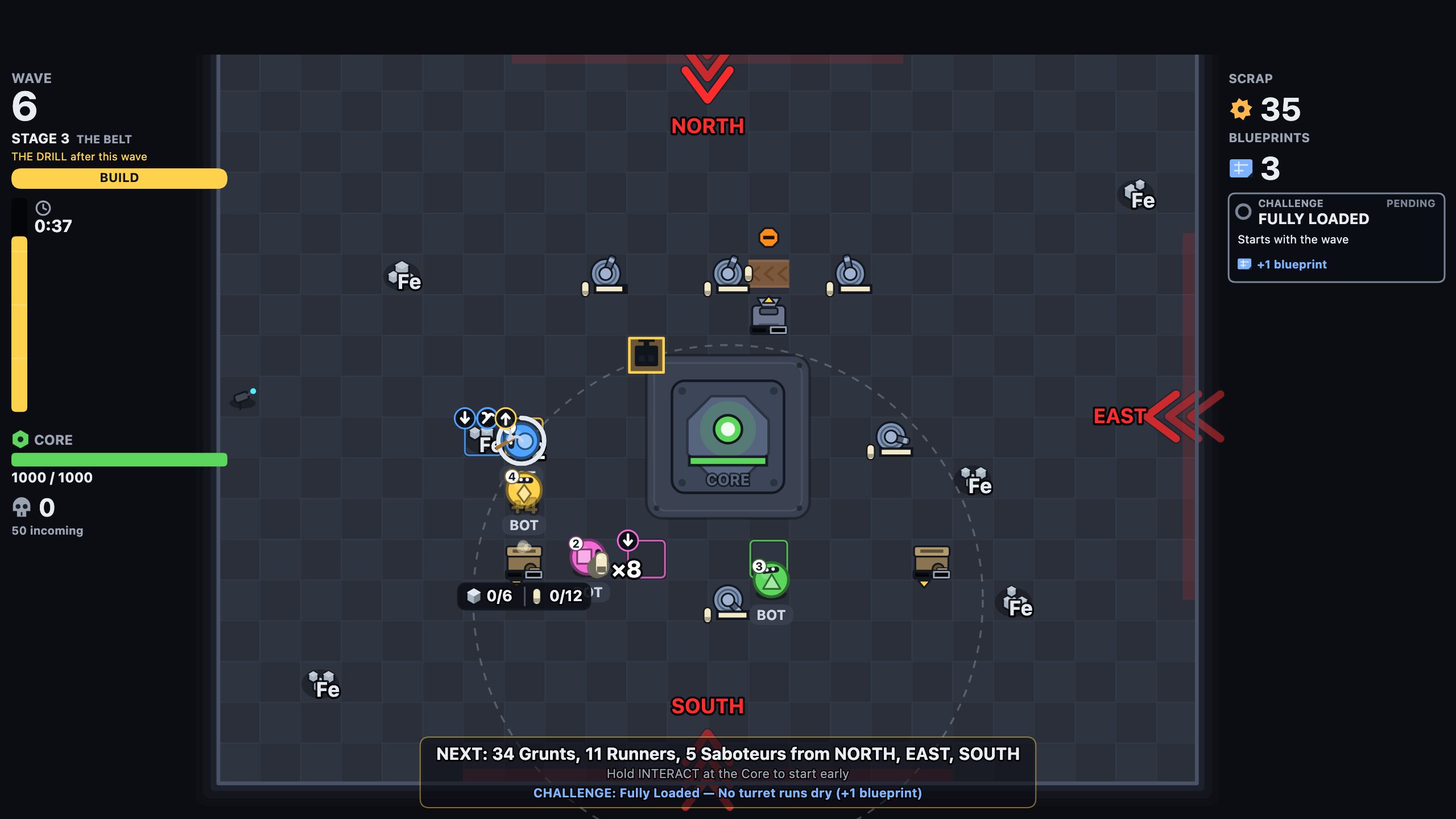 Players carrying ore and ammo between machines