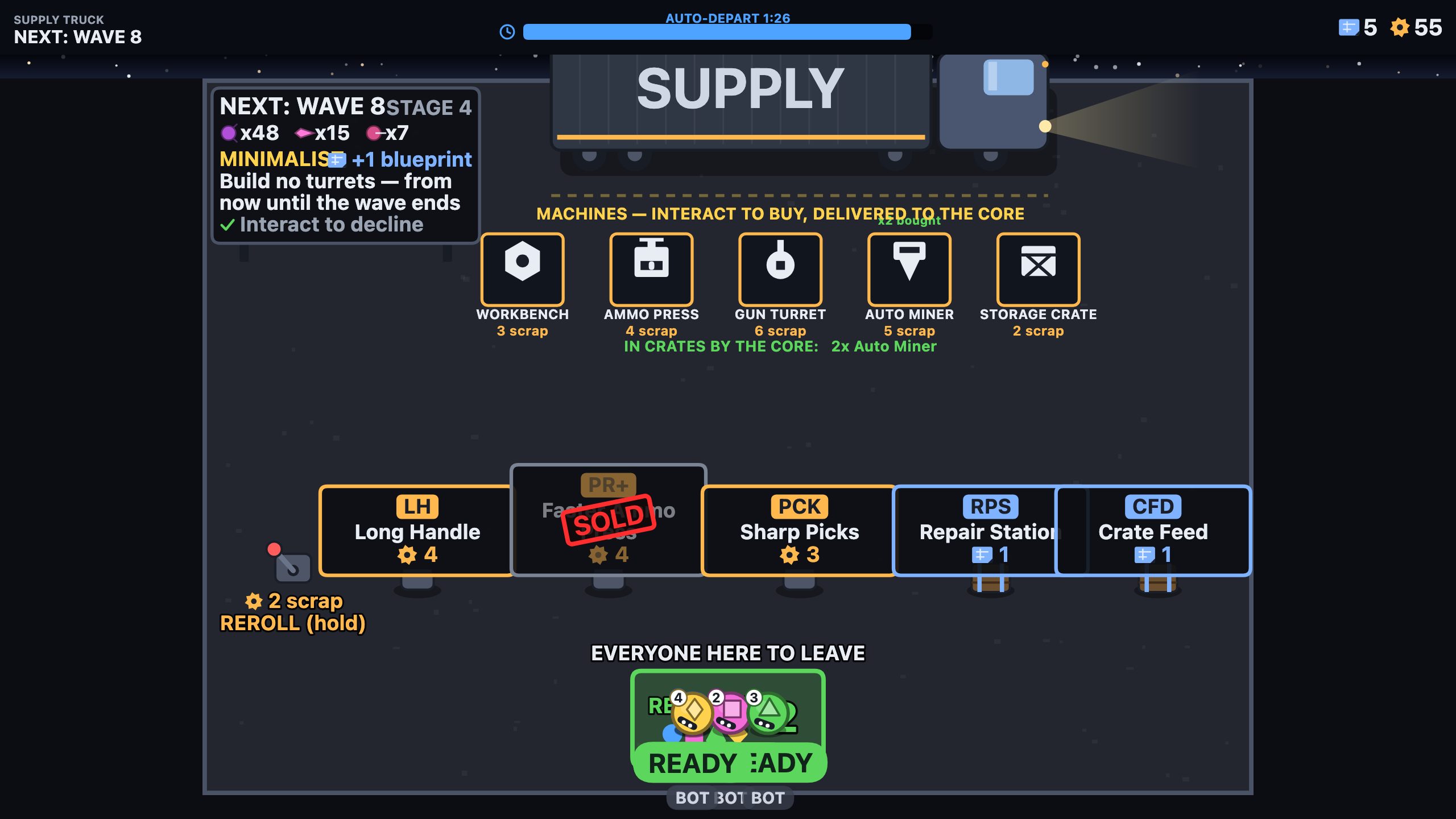 The Supply Truck's upgrades between waves